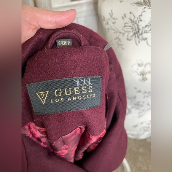 Guess Jacket Women’s Maroon Purple Wool Moto Coat Full Zip Lined Size Small - Picture 4 of 5